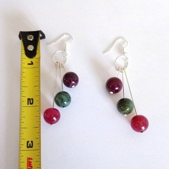 Pink green watermelon agate beaded drop dangle earrings new handmade - Picture 4 of 5